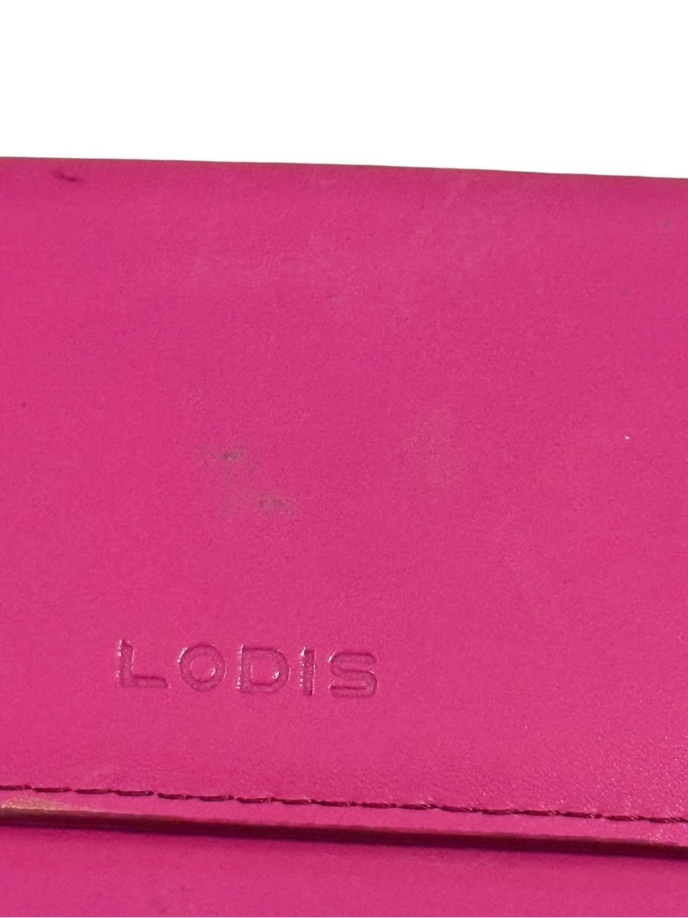 Lodis Bright Fuchsia Leather Flap Clutch with Subtle Embossed Logo - Picture 3 of 7
